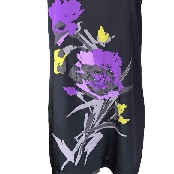 Elle Womens Shift Dress Silky Sleeveless Floral Summer Black Purple Small - Picture 6 of 10